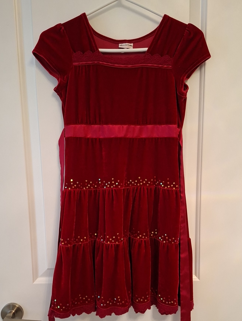 Lullah Bette Vintage Velvet Red Girls' Party Dress with Sequin Detail